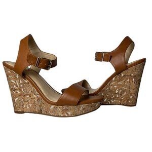 Jessica Simpson Cork Cut Out Wedge with Brown Ankle Strap - EUC